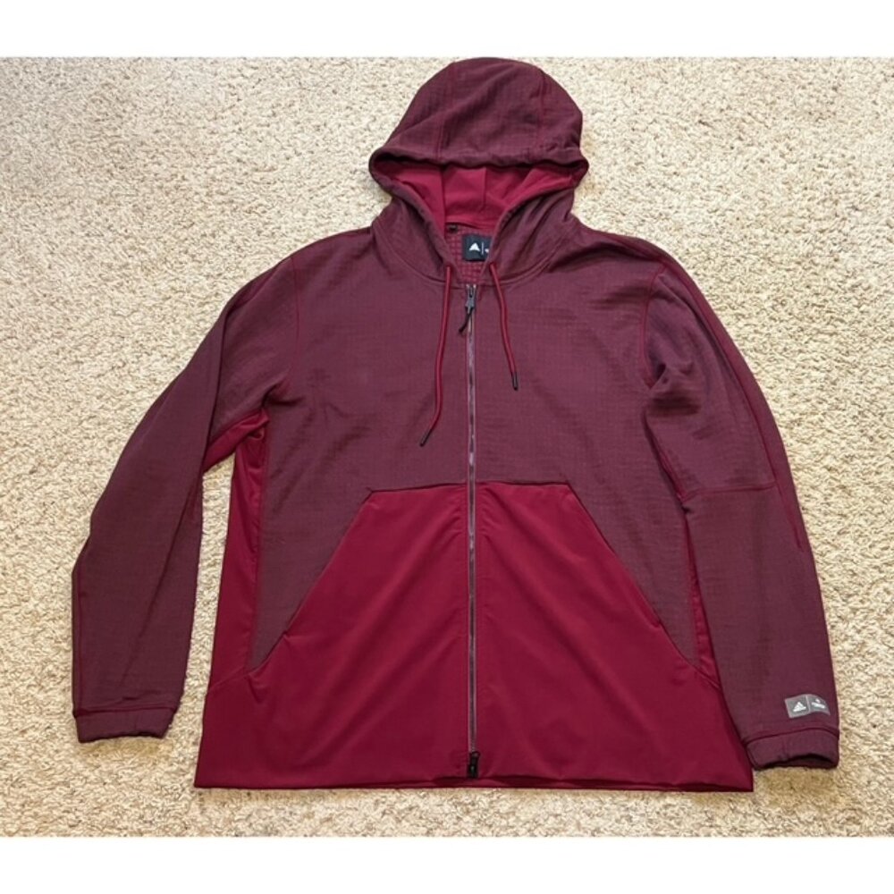 Reigning Champ Adidas Maroon Red Grid Jacquard Full Zip Hoodie Jacket Sz XL EUC